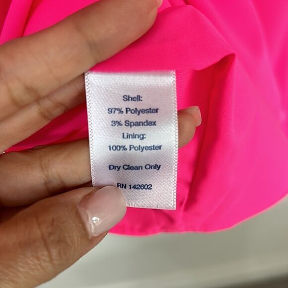 Sail To Sable Neon Pink Rolled Neckline Sheath Dress W/ Large Back Buttons - Picture 8 of 11